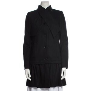 Love Moschino Virgin Wool Neck Tie Skirted Bottom Black Over Coat EUC Size US 4